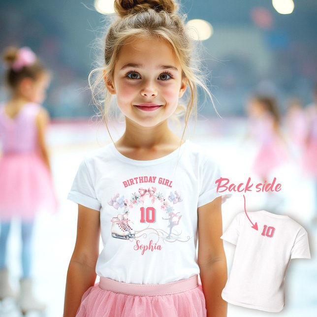 Camiseta Festa de Pé de Gelo, Rosa, Blue Winter Girl Aniver (Ice Skating Party Pink Blue Winter Girl Birthday T-Shirt)