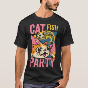 Camiseta Festa de Peixe Gato Cartoon Engraçado
