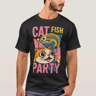 Camiseta Festa de Peixe Gato Cartoon Engraçado