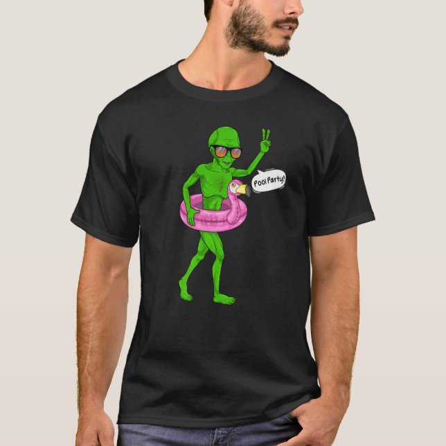 Camiseta Festa de Piscina Flamingo Float Ufo Extraterrestr (Frente)
