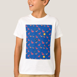 Camiseta festa de praia flamingo de verão azul escuro