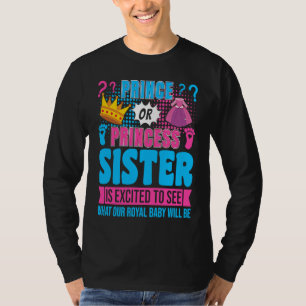 Camiseta Festa de Revelação do Gênero do Bebê Irmã Príncipe