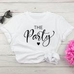 Camiseta Festa de solteira<br><div class="desc">Camiseta de festa de solteira de esquadrão linda com "A festa" em um roteiro chico com coração. Você pode mudar a cor da camiseta. A camiseta "Esposa do Partido" está disponível para a noiva.</div>
