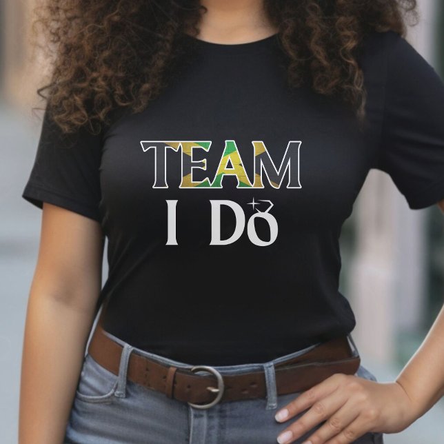 Camiseta Festa de solteira de Casamento com Bandeiras jamai (Team I Do Jamaican Flag Wedding Bachelorette Party T-Shirt)