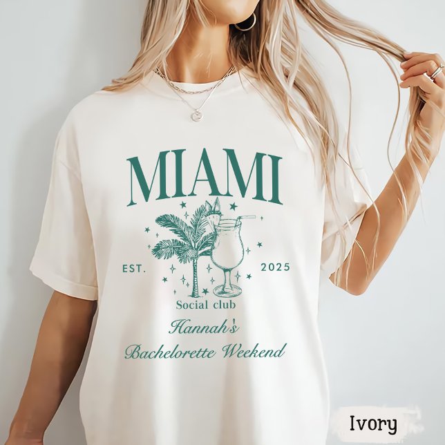 Camiseta Festa de solteira de Miami Verde e Rosa Moderno (Criador carregado)