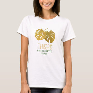 Camiseta Festa de Solteira Folhas de Monstera Douradas Mode