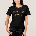 Camiseta Festa de solteira Negra Bridal Bridesmaid<br><div class="desc">Linda,  elegante e elegante roteiro/tipografia,  diversão,  clássico de Bridesmaid,  manga 3/4,  ajustado fino,  100% de algodão super-soft ring-spun,  raglan,  t-shirt de camisa de baseball,  para chá de panela,  festa de solteira,  festa de casamento. Personalize o chá com o nome da dama de honra.</div>