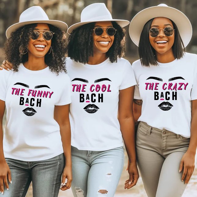 Camiseta Festa de Solteira Tipo de Personalidade Bach (Funny Bach Face Lips Eyebrows Bachelorette Party T-Shirt)