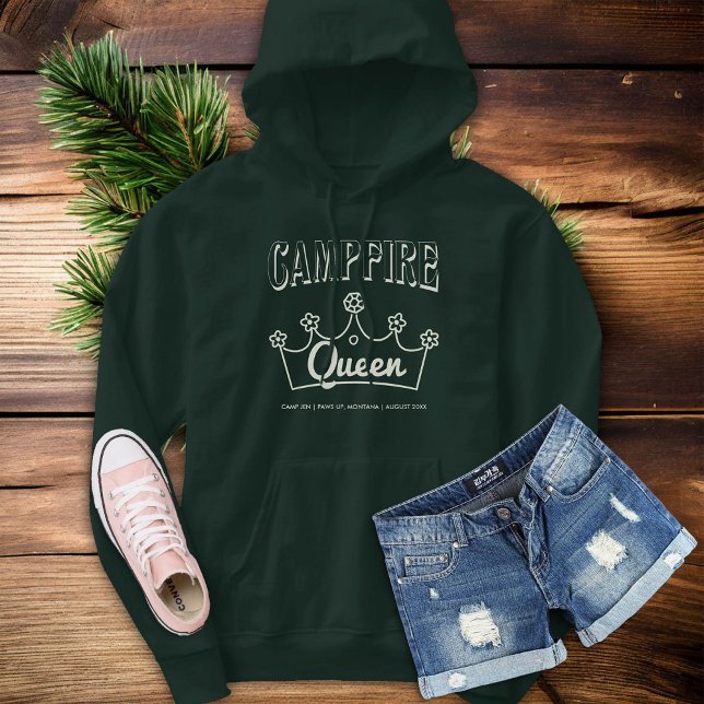 Camiseta Festa de solteira Verde do Camp Rainha Campfire (camp bachelorette party forest green campfire queen bride shirt)