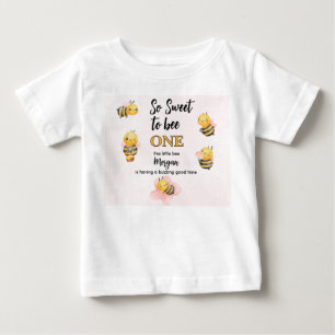 Camiseta Festa de Um Ano Abelha Fofa Rosa Preto