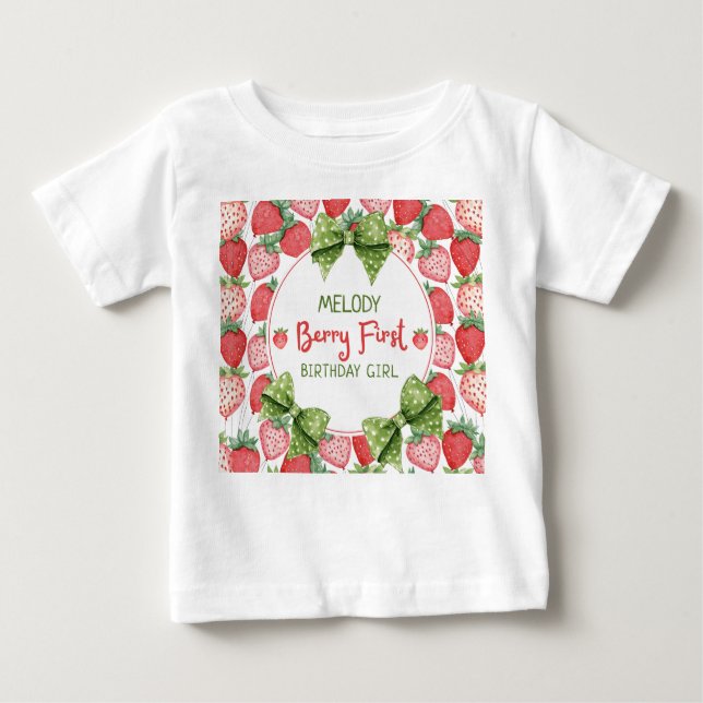 Camiseta Festa de um ano da Berry com morangos (Frente)
