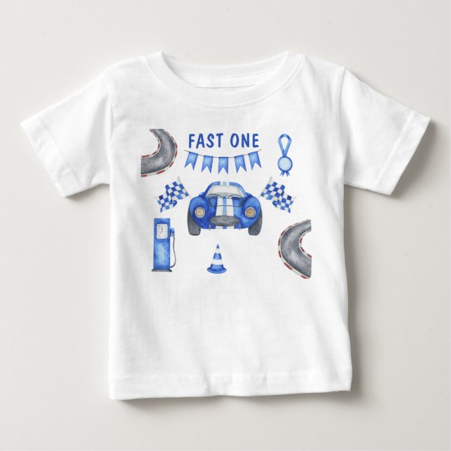 Camiseta Festa de um ano de carro de corrida (Frente)