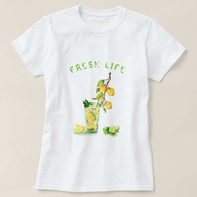 Camiseta Festa de Verão com limão fresco, limonada e limona (Frente do Design)