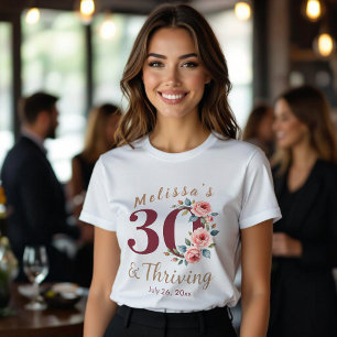 Camiseta festa do aniversário de 30 anos floral chic