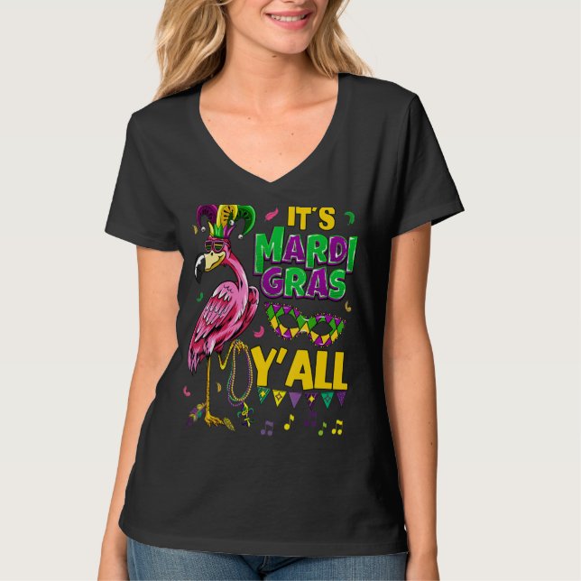 Camiseta Festa do Carnaval Idea Flamingo Mardi Gras (Frente)