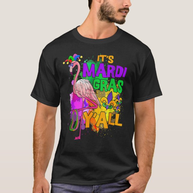 Camiseta Festa do Carnaval Idea Flamingo Mardi Gras (Frente)