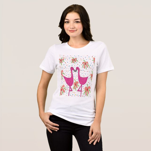 Camiseta Festa do Flamingo Floral (Frente Completa)