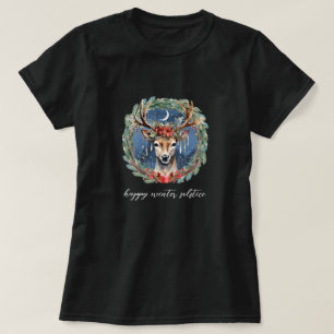 Camiseta Festa do Solstício de Inverno Veado Coroa Yule Nat