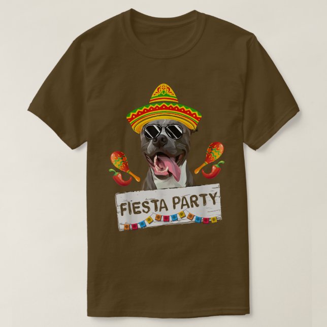 Camiseta Festa Engraçada Cão-Touro-Touro Vestindo Sol Sombr (Frente do Design)