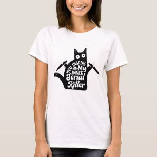 Camiseta Festa Engraçado de Homicídio Negro Cat Halloween