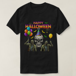 Camiseta Festa Feliz de Halloween do Zombie e do Skull