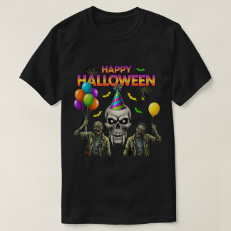 Camiseta Festa Feliz de Halloween do Zombie e do Skull