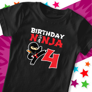 Camiseta Festa Karate Ninja de 4 anos Crianças 4. Aniversár