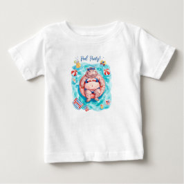 Camiseta Festa na Piscina de 4 de Julho com Hipopótamo