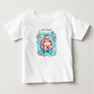Camiseta Festa na Piscina de 4 de Julho com Hipopótamo 