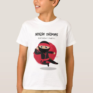 Camiseta Festa Ninja Negra e Aniversário de criança Vermelh