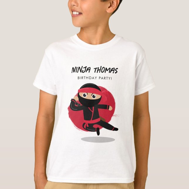 Camiseta Festa Ninja Negra e Aniversário de criança Vermelh (Frente)