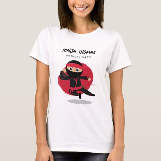 Camiseta Festa Ninja Negra e Aniversário de criança Vermelh (Frente)