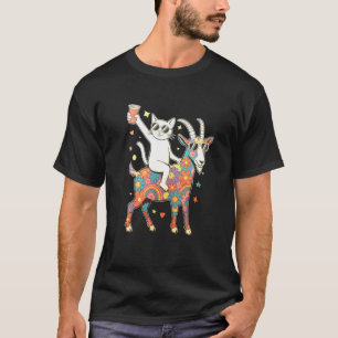 Camiseta Festa Noturna de Rave EDM de Gato Colorido Cabra C