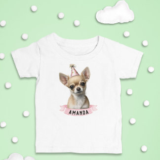 Camiseta Festa Rosa Chinhuahua e Bonita Rapariga com Nome