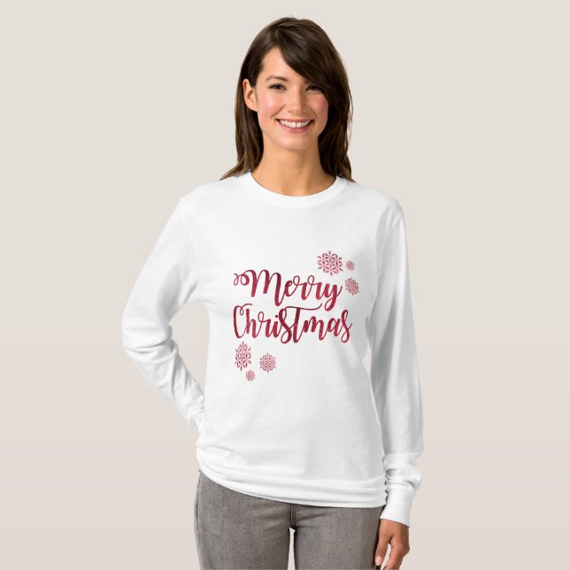 Camiseta Festiva de Manga Longa Feliz Natal (Frente Completa)