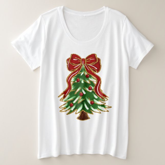 Camiseta Festiva de Natal com Árvore e Laço (Frente do Design)