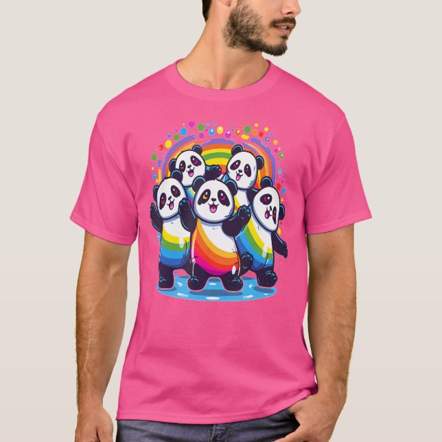 Camiseta Festival de Edm dos Pandas Dançantes Coloridos (Frente)