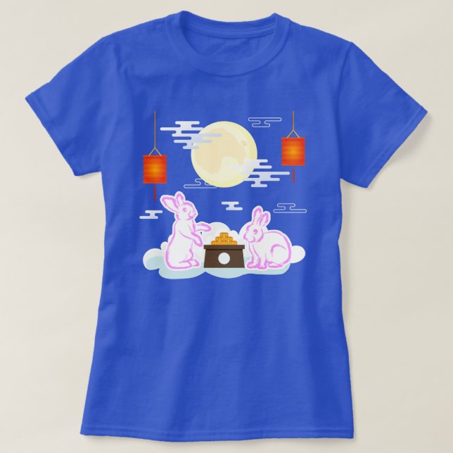 Camiseta Festival de Meio Outono Coelho da Lua Bolo Lunar N (Frente do Design)
