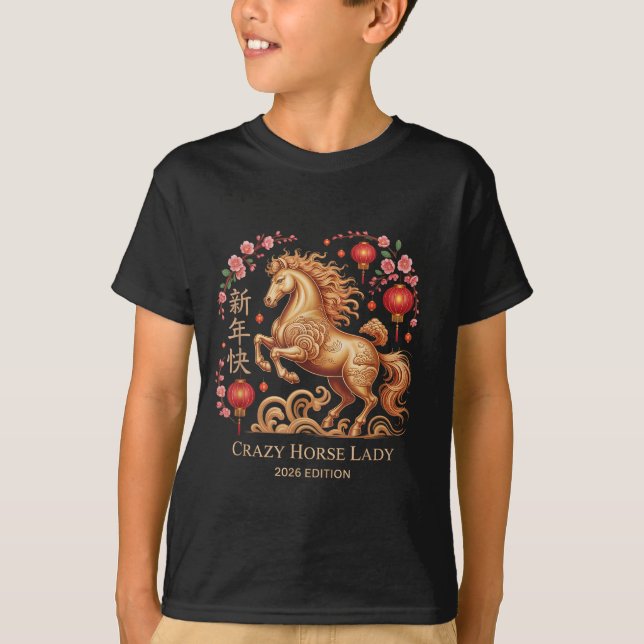Camiseta Festive 2026 New Year Crazy Horse Lady Fortune Cow (Frente)