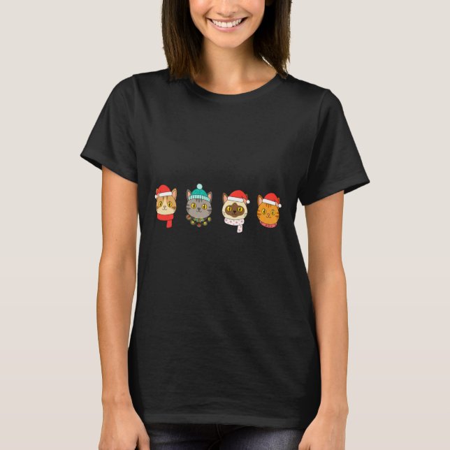 Camiseta Festive Cat Lineup, Holiday Cat Art Cat Lovers, Ca (Frente)