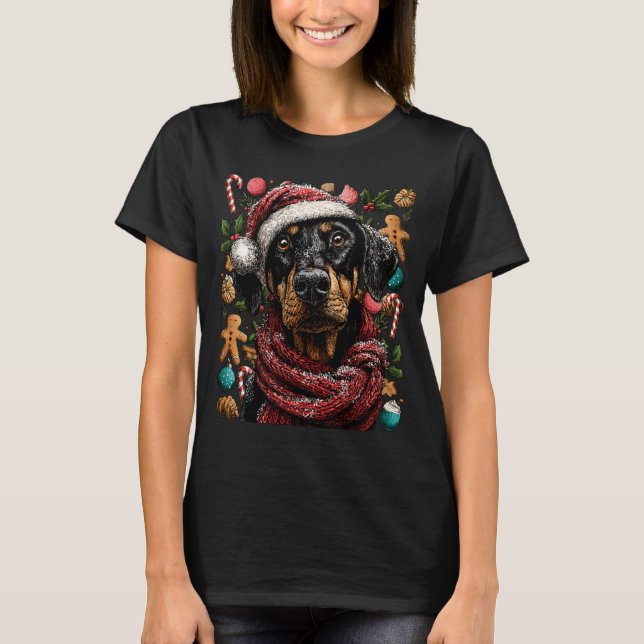 Camiseta Festive Doberman With Santa Hat Snowy Winter Chris (Frente)