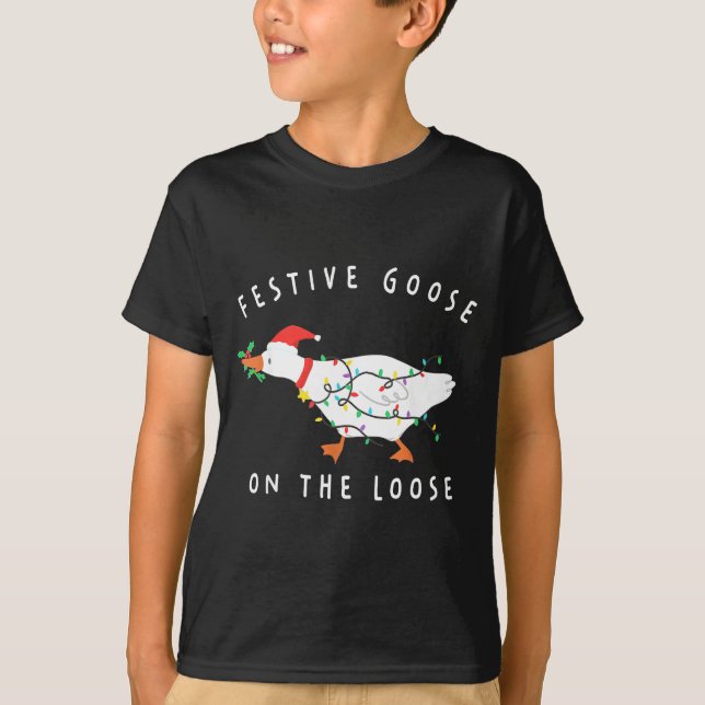 Camiseta Festive Goose On The Loose Funny Silly Goose Retro (Frente)