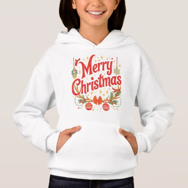 Camiseta Festive “Merry Christmas” Holiday Kids Hoodie (Frente)