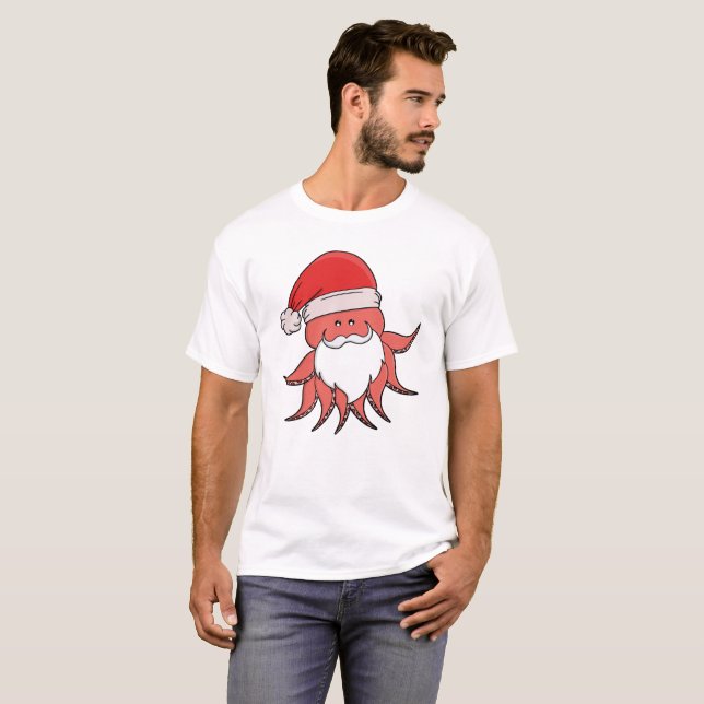 Camiseta Festive Octopus Santa Design (Frente Completa)