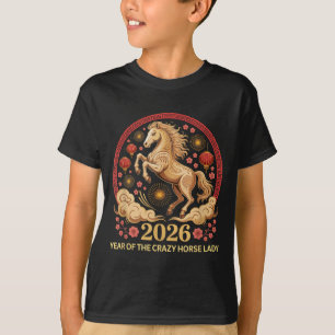 Camiseta Festivo Ano de 2026 da Garota Lunar do Cavalo Louc