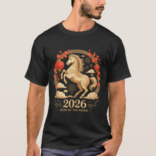 Camiseta Festivo Ano Novo Lunar 2026 Cavalo Fortuna Senhora