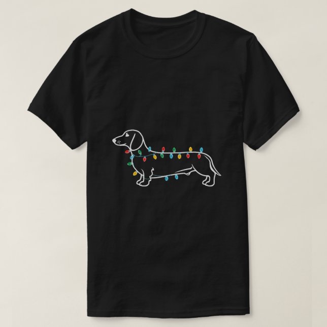 Camiseta Festivo Dachshund com Luzes de Natal (Frente do Design)