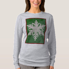 Camiseta Festivo Floco de neve verde Feriado de inverno Lon
