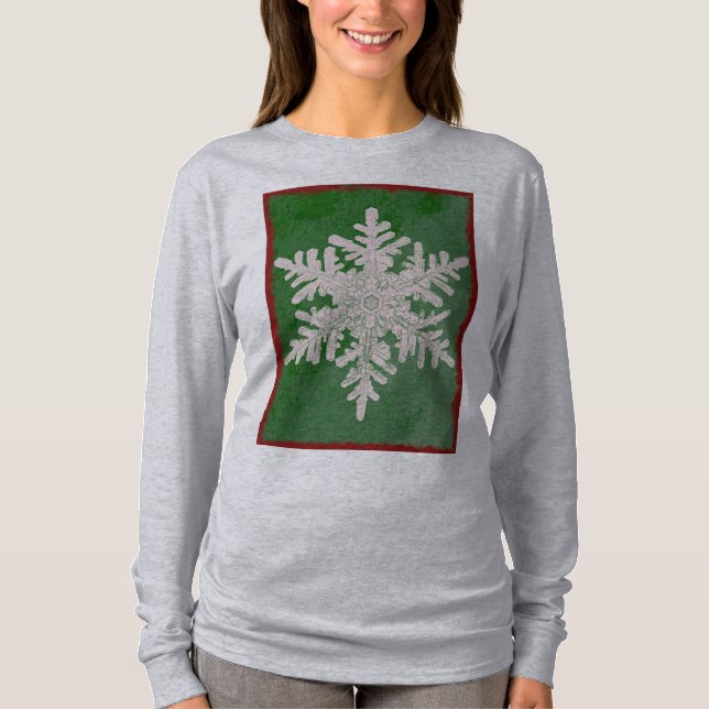 Camiseta Festivo Floco de neve verde Feriado de inverno Lon (Frente)
