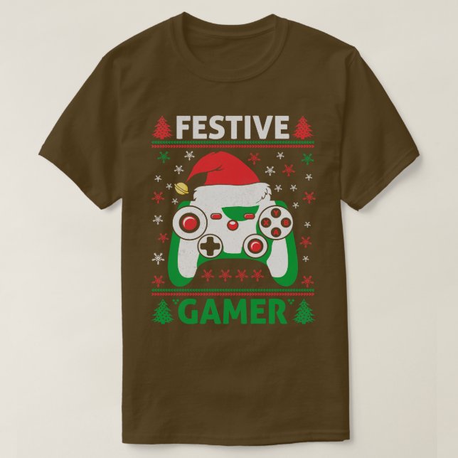 Camiseta Festivo Funny Ugly Sweater Controladora de Jogo H (Frente do Design)